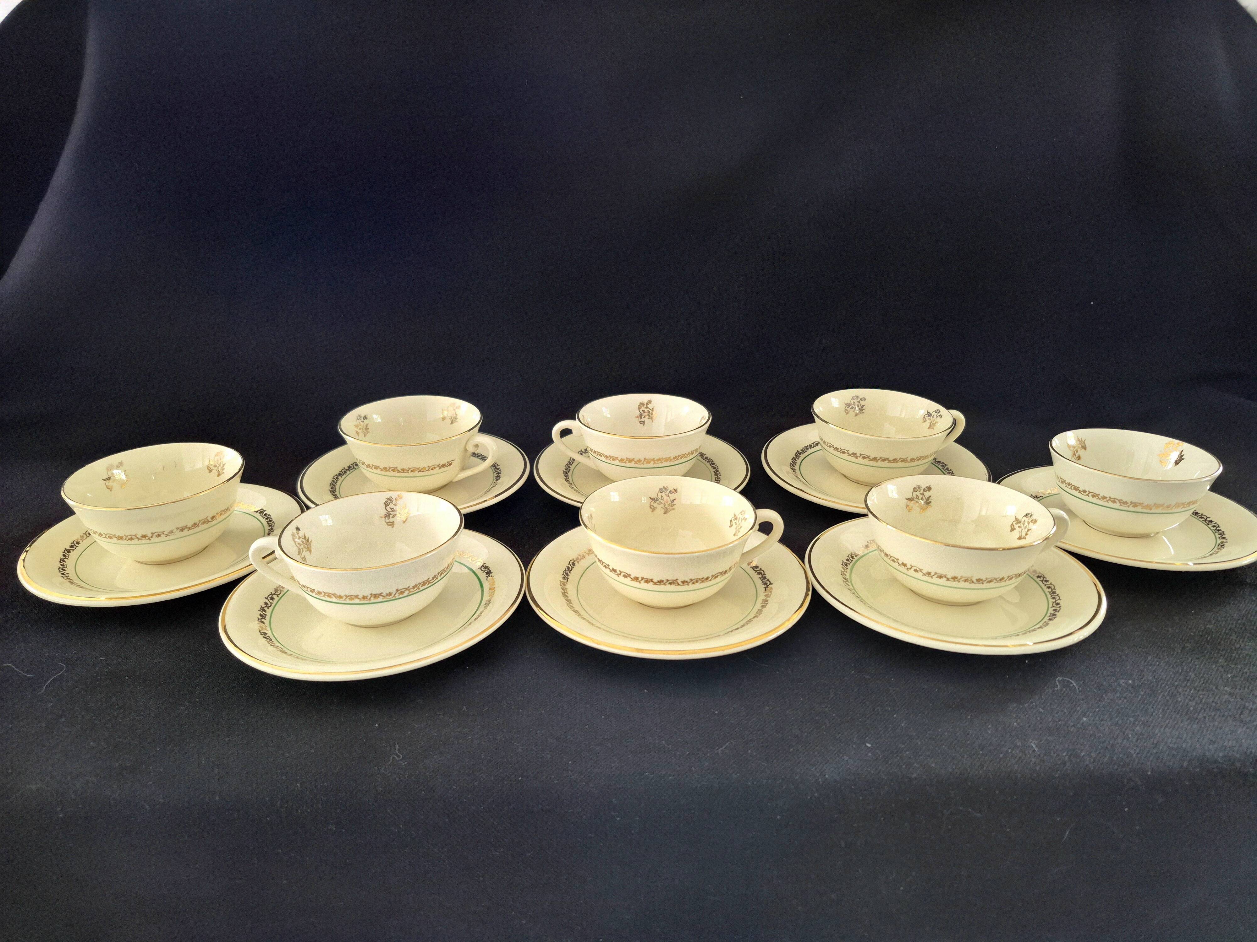 Set of 8 cups and saucers in Gien earthenware, model Valence A040.