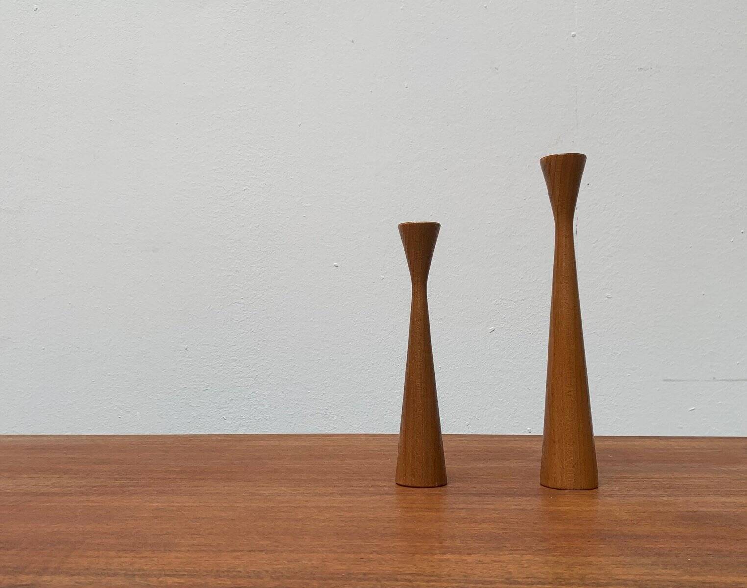 Vintage Danish teak candle holders, set of 2.