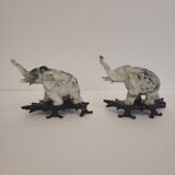 Pair of elephant paperweights, veined marble, 80s - France