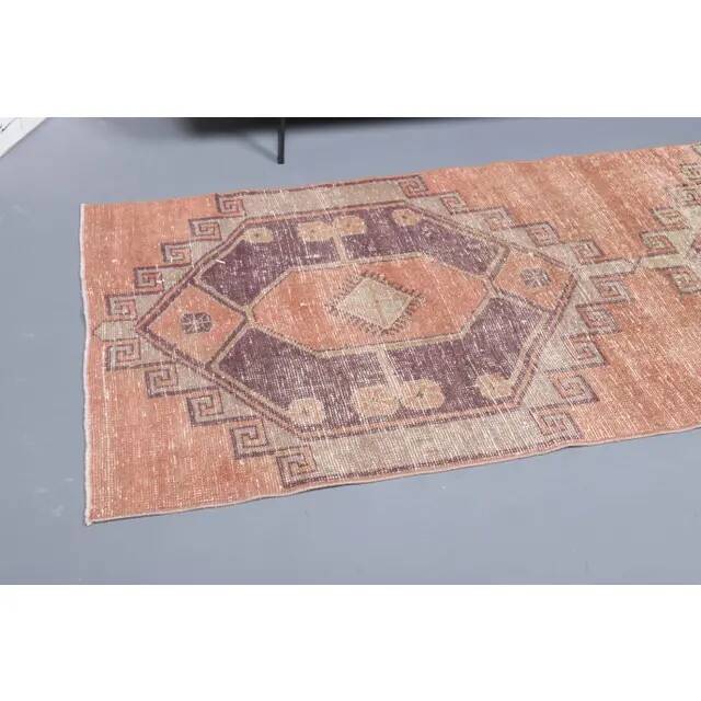 Vintage Turkish Hand-Knotted Wool Cotton Orange Runner 87x357
