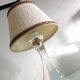 Bedside lamp with glass base and beige fabric lampshade / vintage 60s-70s