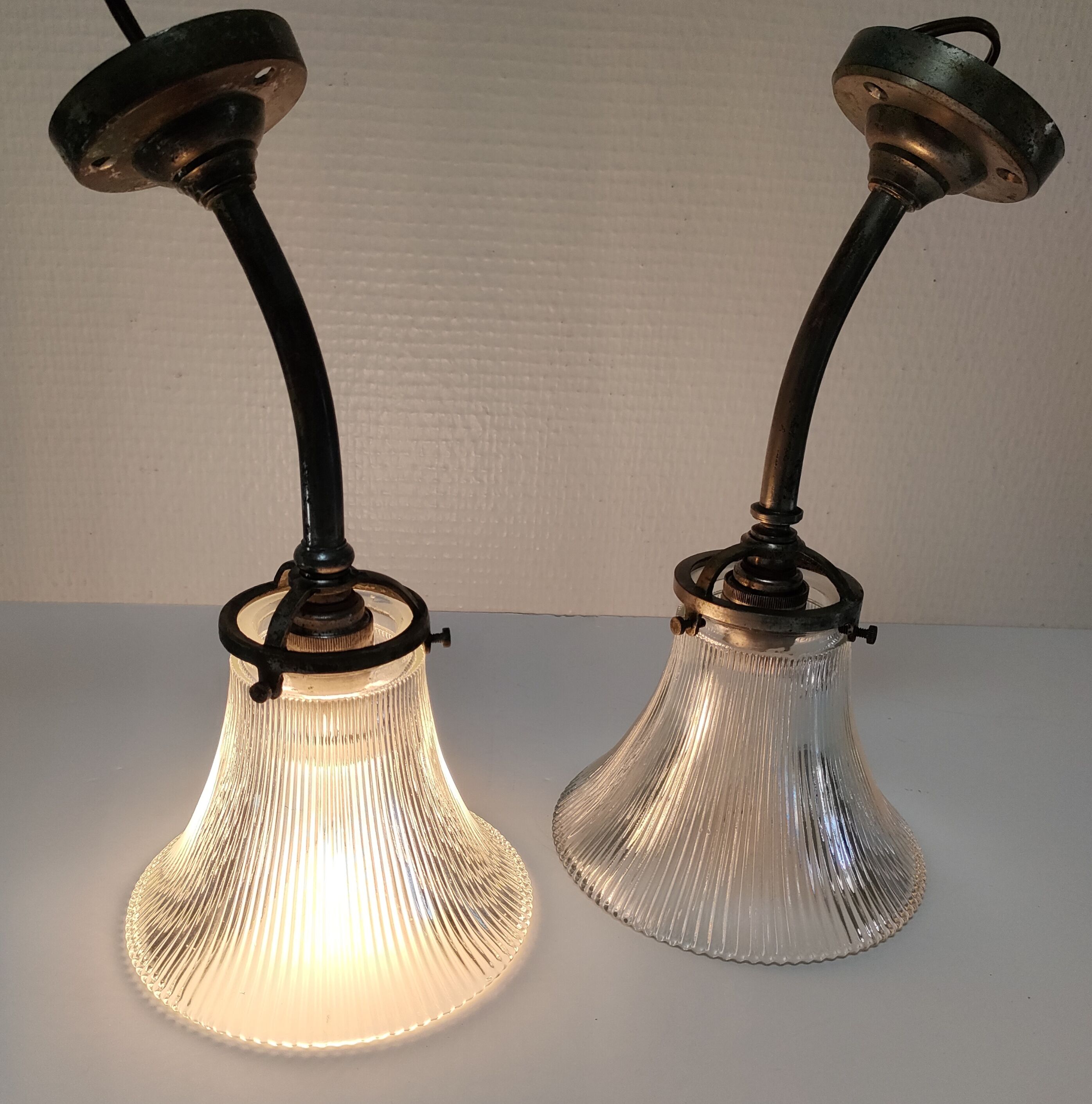 Pair of bronze and glass sconces  1900
