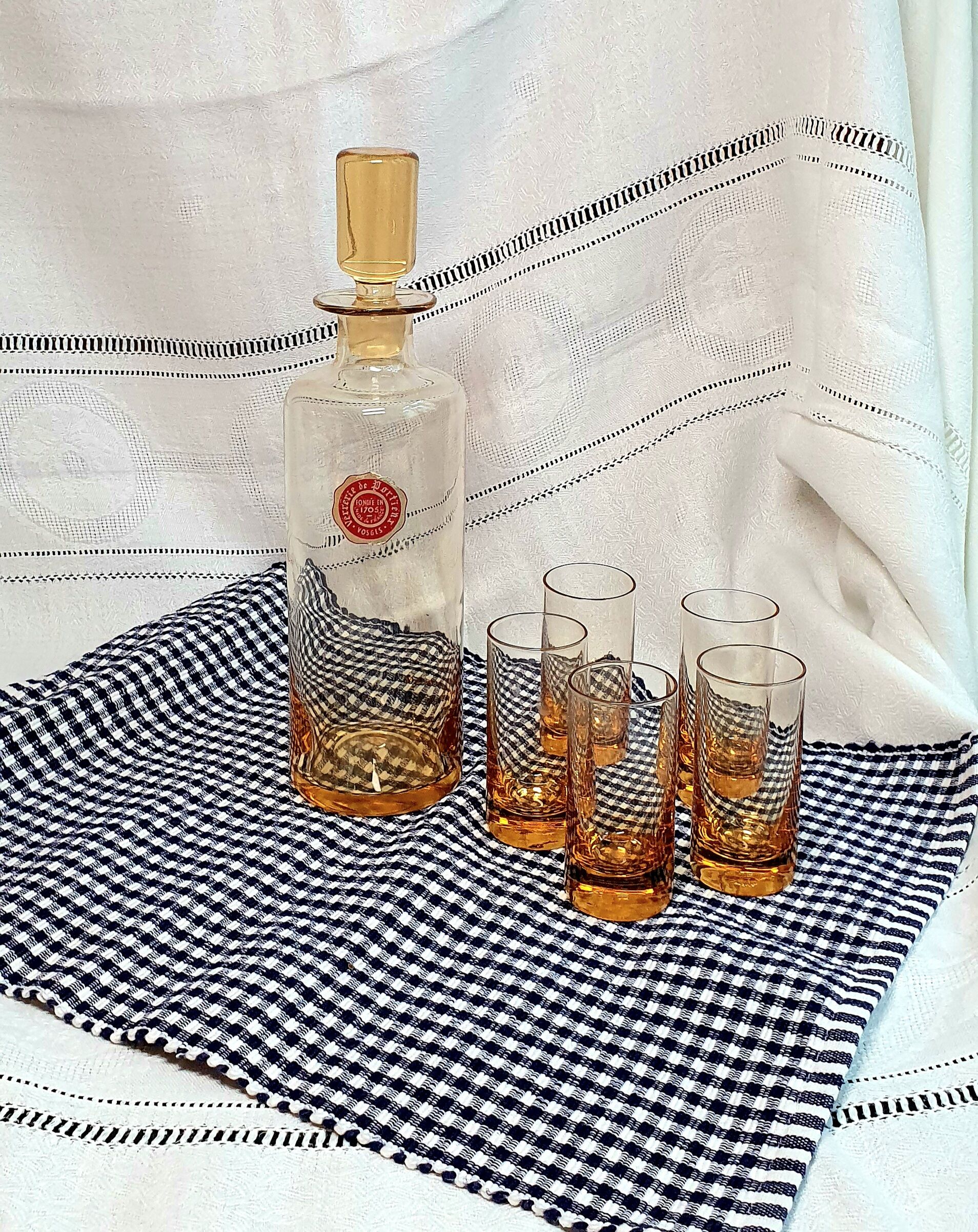 Portieux crystal decanter and its 5 glasses