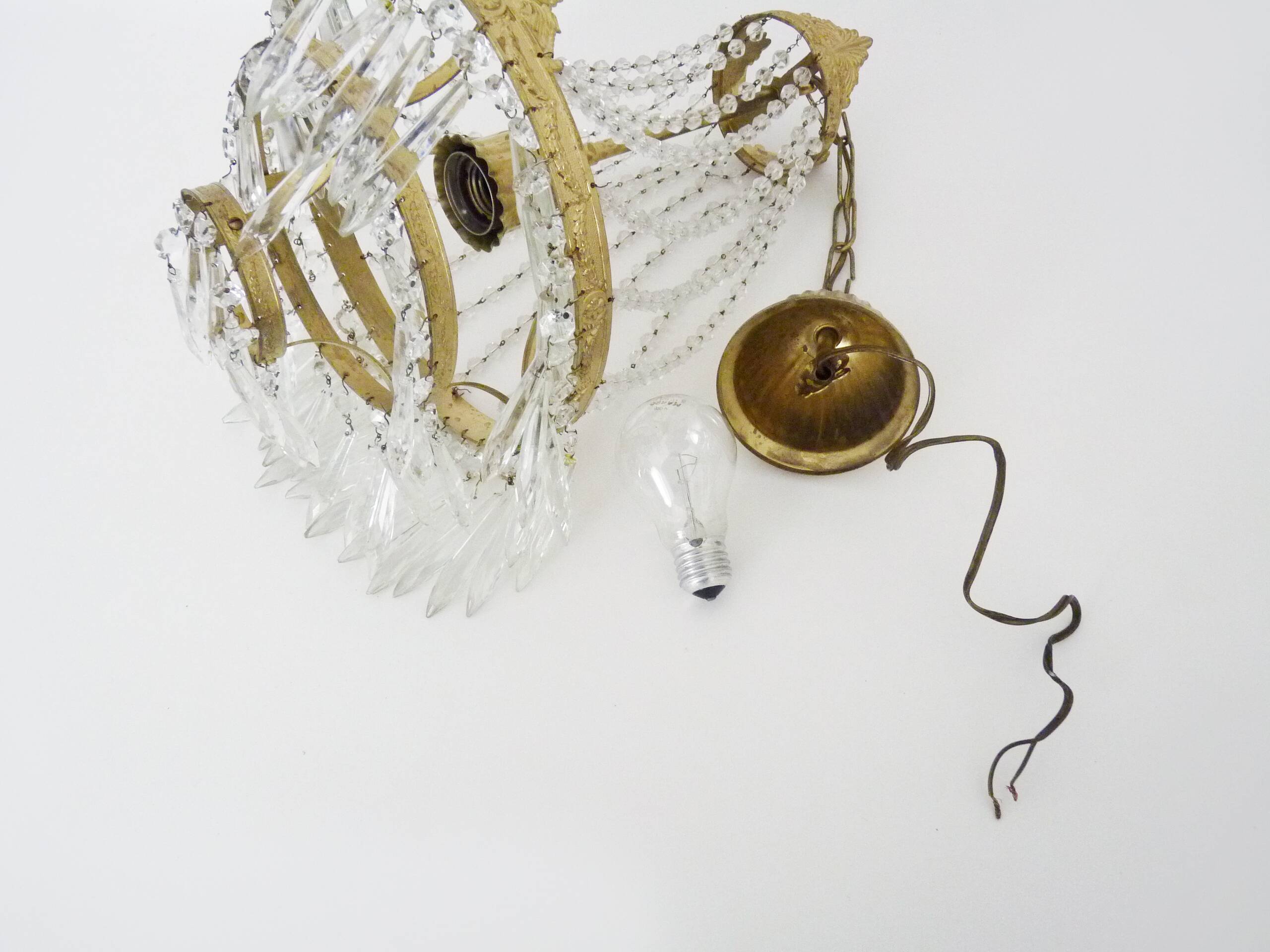 Vintage three-tiered balloon chandelier, glass pendants. 1970s.