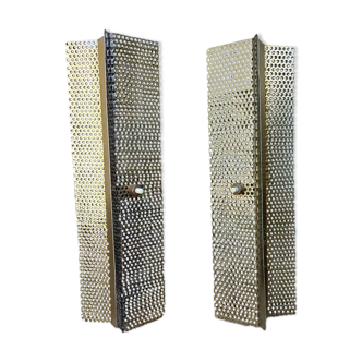 Pair of perforated metal wall lights 1960, 1970