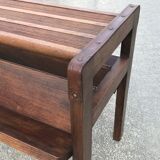 Oak and leather table vintage brutalist design 60s