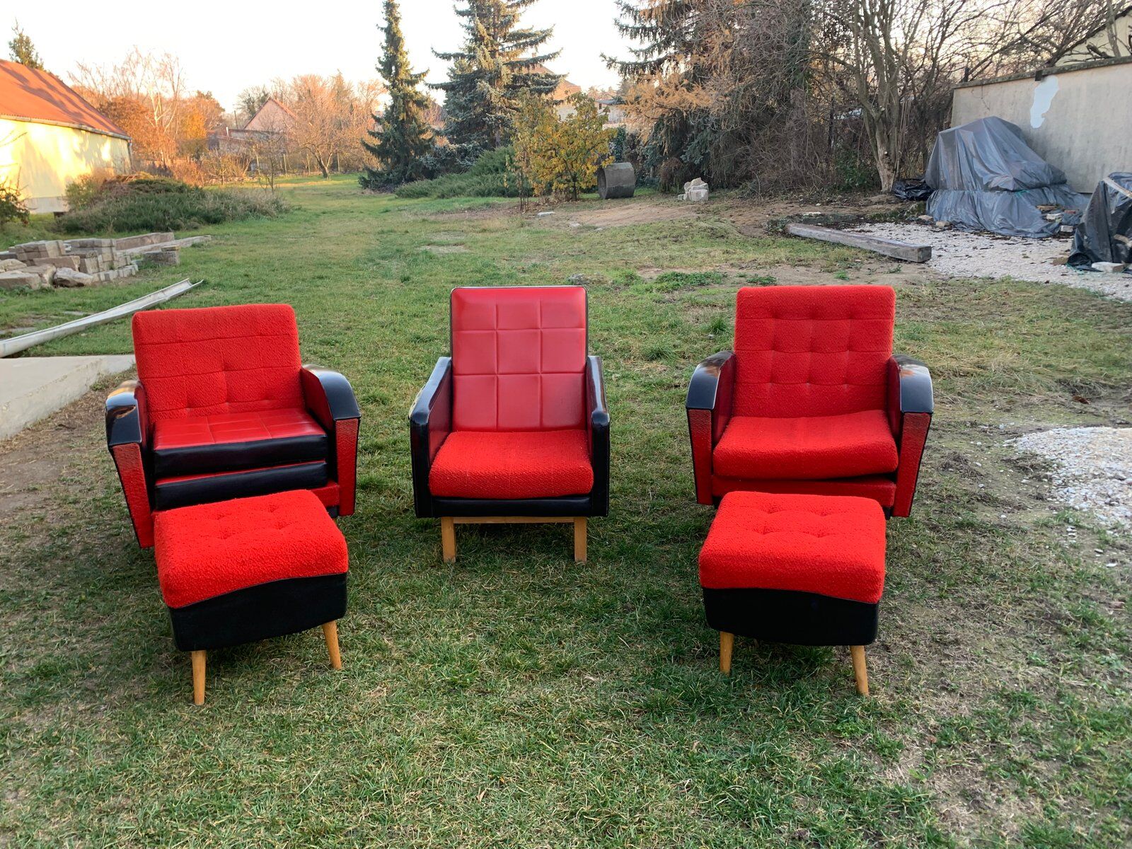 Mid-century lounge chairs with ottomans, 1960s, set of 5