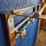 Coat rack, oak, vintage aluminum