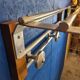 Coat rack, oak, vintage aluminum