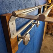 Coat rack, oak, vintage aluminum