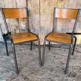 Pair of Vintage Style MULLCA Model 510 Grey Metal + Wood Chairs