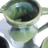 Green pitcher and 4 cups assorted terra cotta