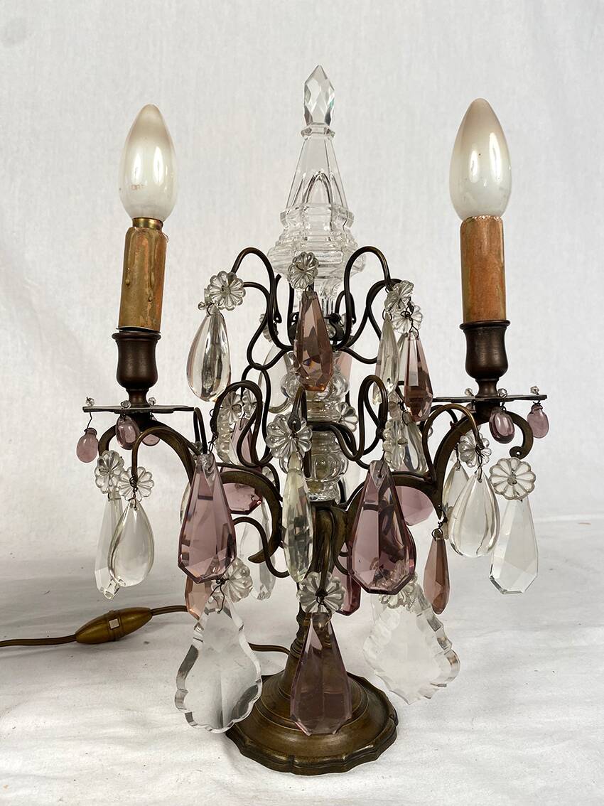 Pair of bronze chandeliers with tassels