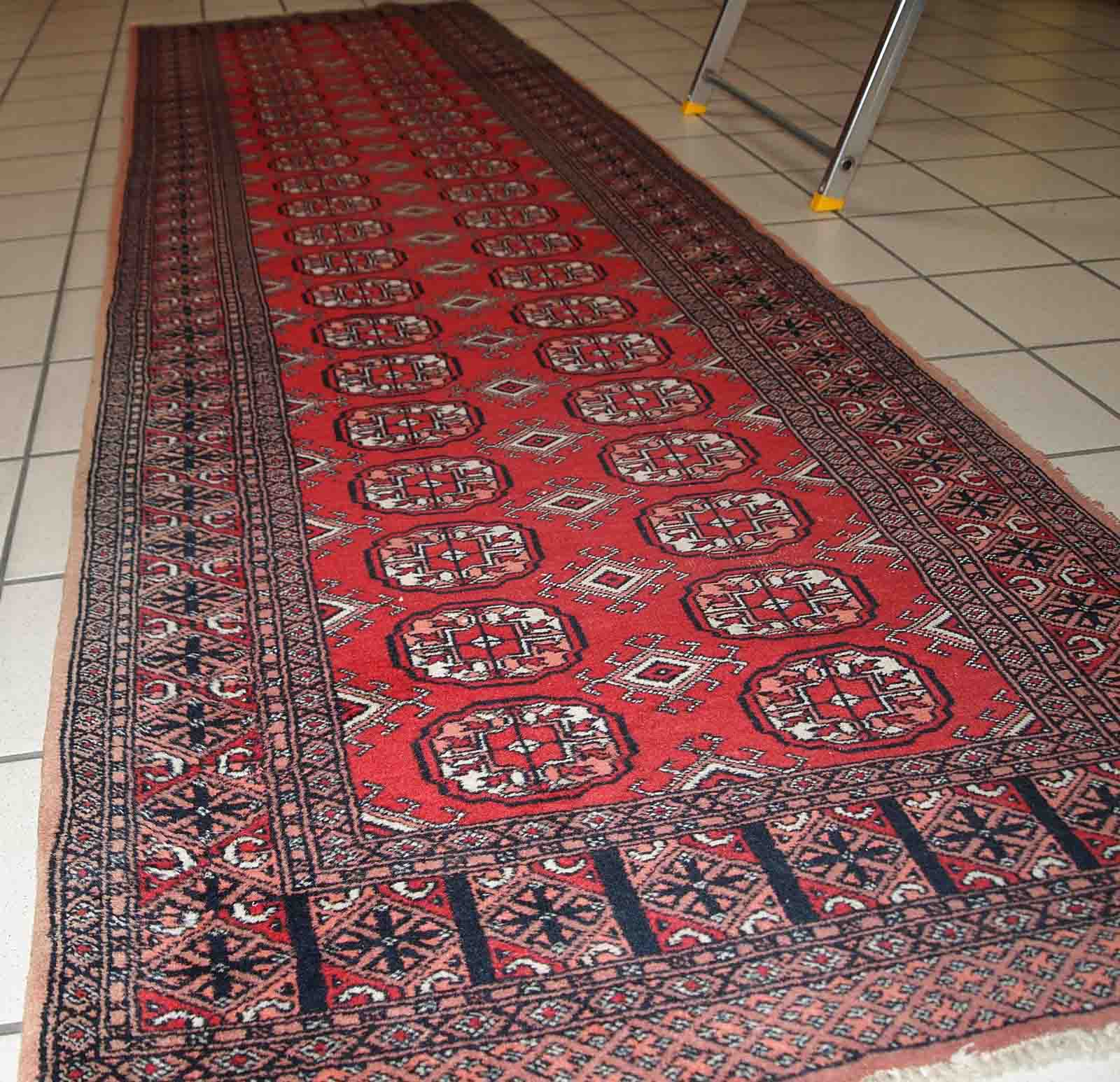 Vintage carpet Uzbek Bukhara handmade 83cm x275cm 1960s, 1C739