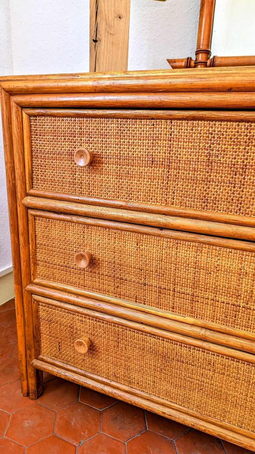 Vintage rattan chest of drawers