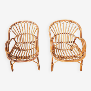 Pair of rattan and bamboo armchairs