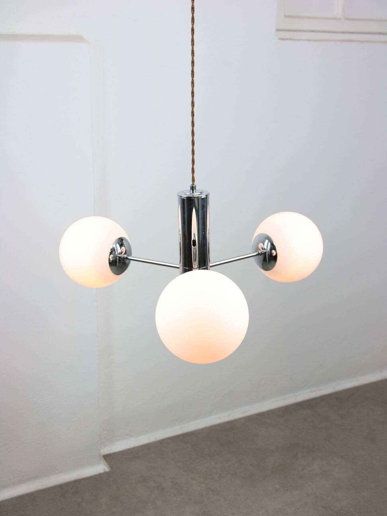 Vintage Italian Chrome and Opaline Chandelier