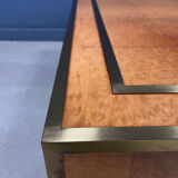 Brass and burl wood coffee table by Jean Claude Mahey, 1970s