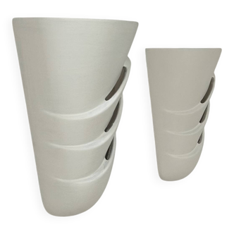 Pair of vintage wall lights, matte white plaster, France, 1970