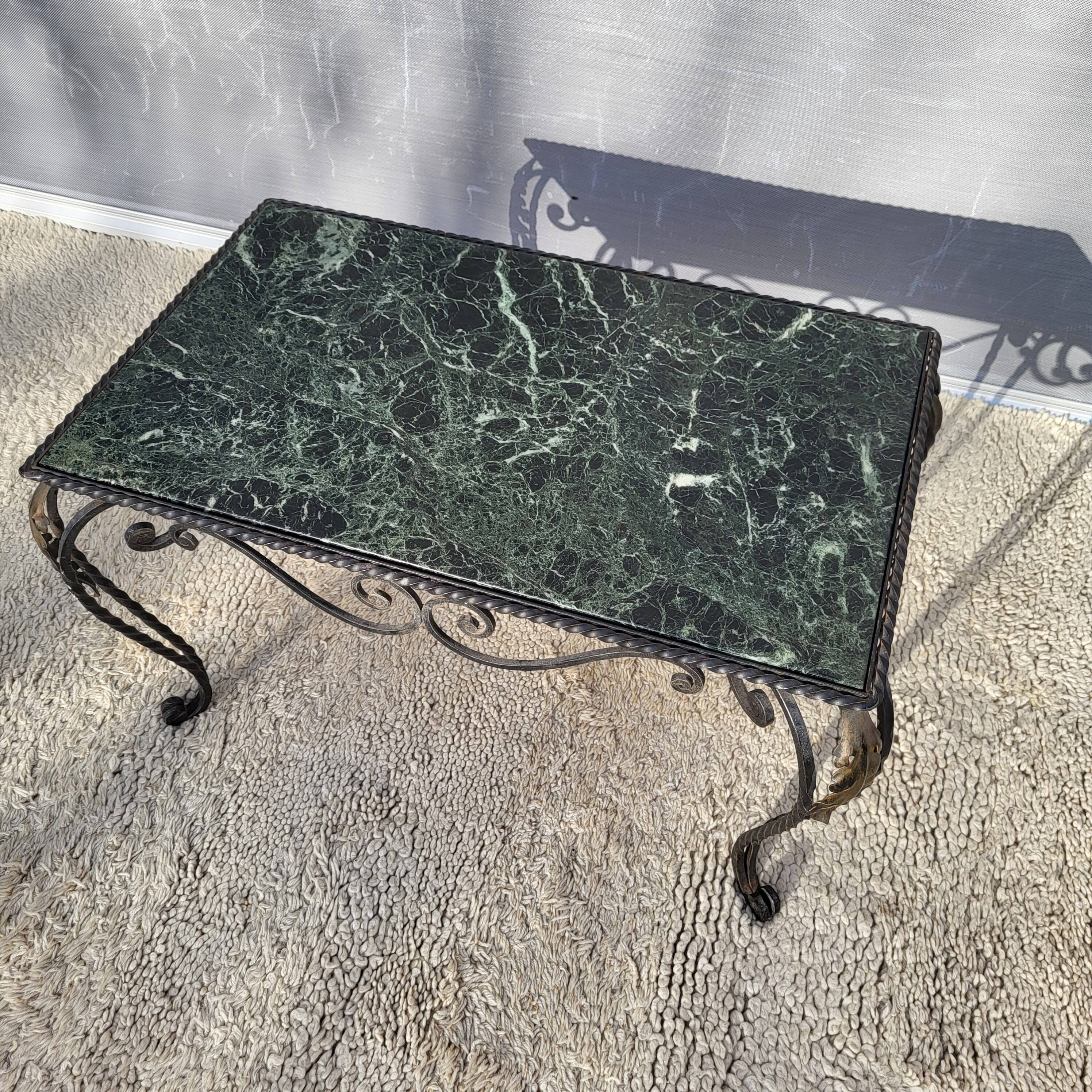 Arletty coffee table in wrought iron and sea green marble.
