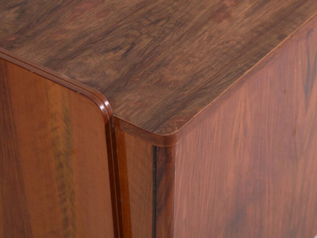 Mid-century walnut veneer sideboard with triangular handles – Czechoslovakia, circa 1960