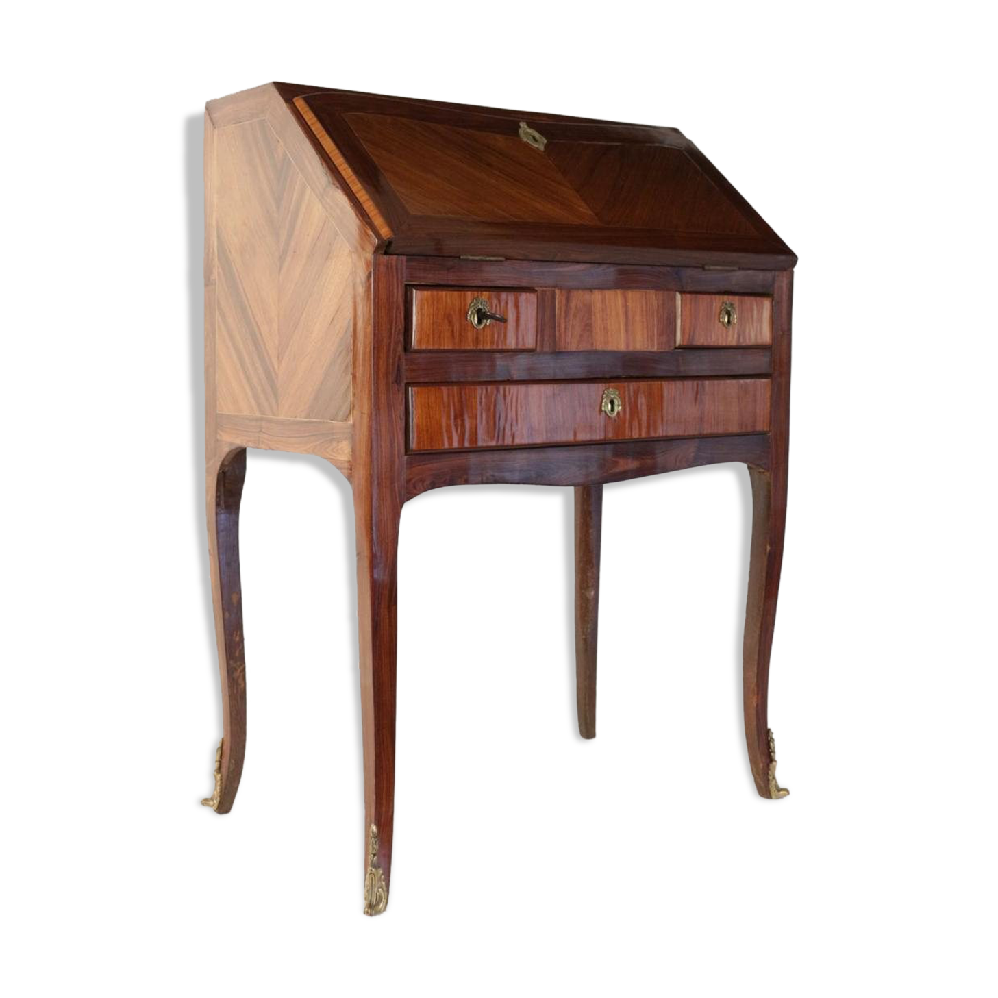 Louis XV style slant-front desk with precious wood veneer, 19th century