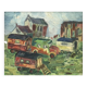 Oil on canvas representing a gypsy or fairground camp