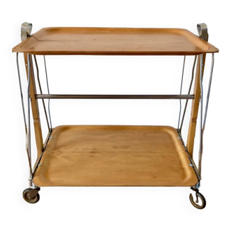 Metal trolley in beech wood and metal upright from the 60s