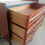 Commode teck et rotin pieds compas