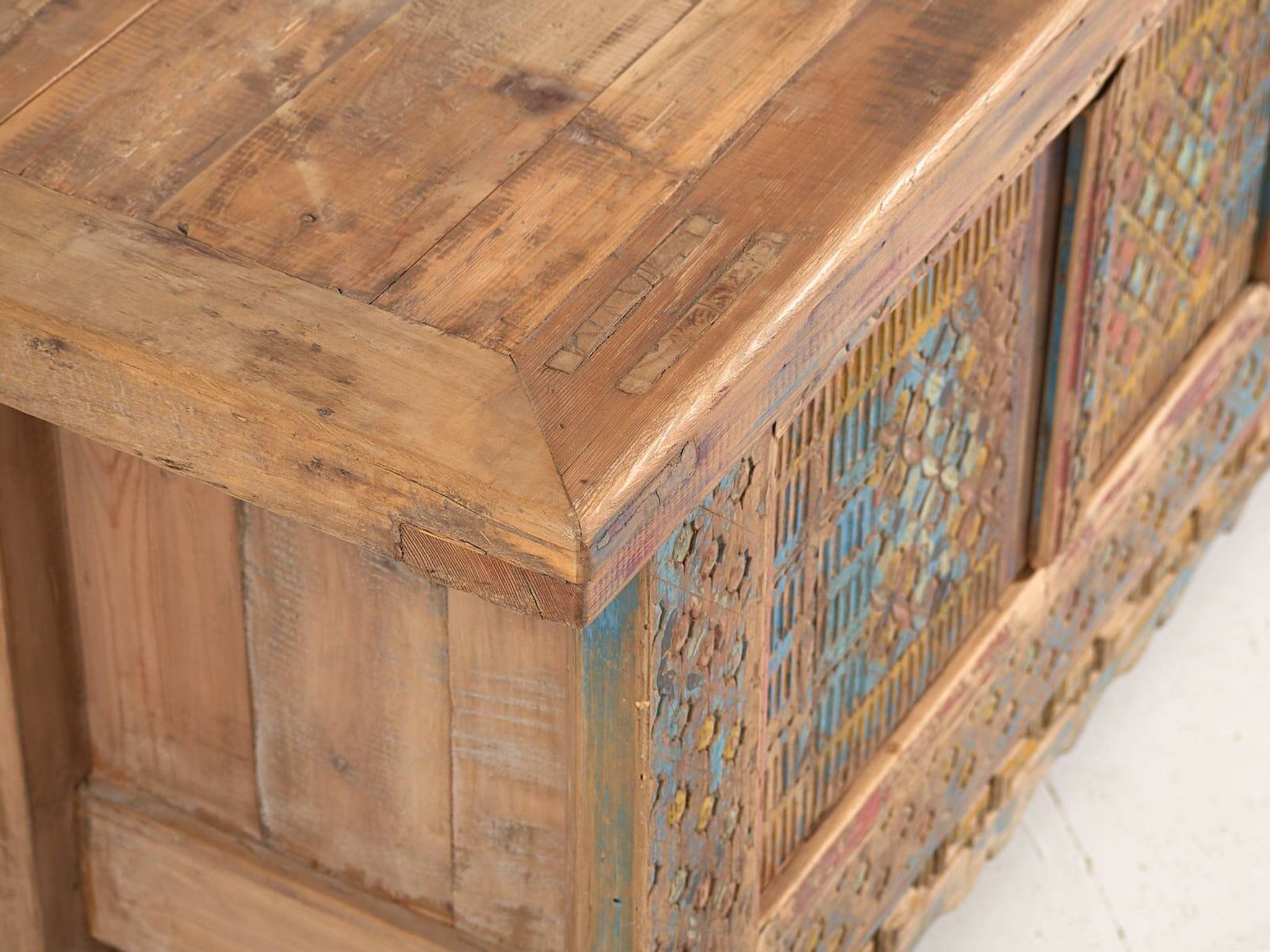 Storage unit, sideboard in painted wood and original blue patina, c.1850