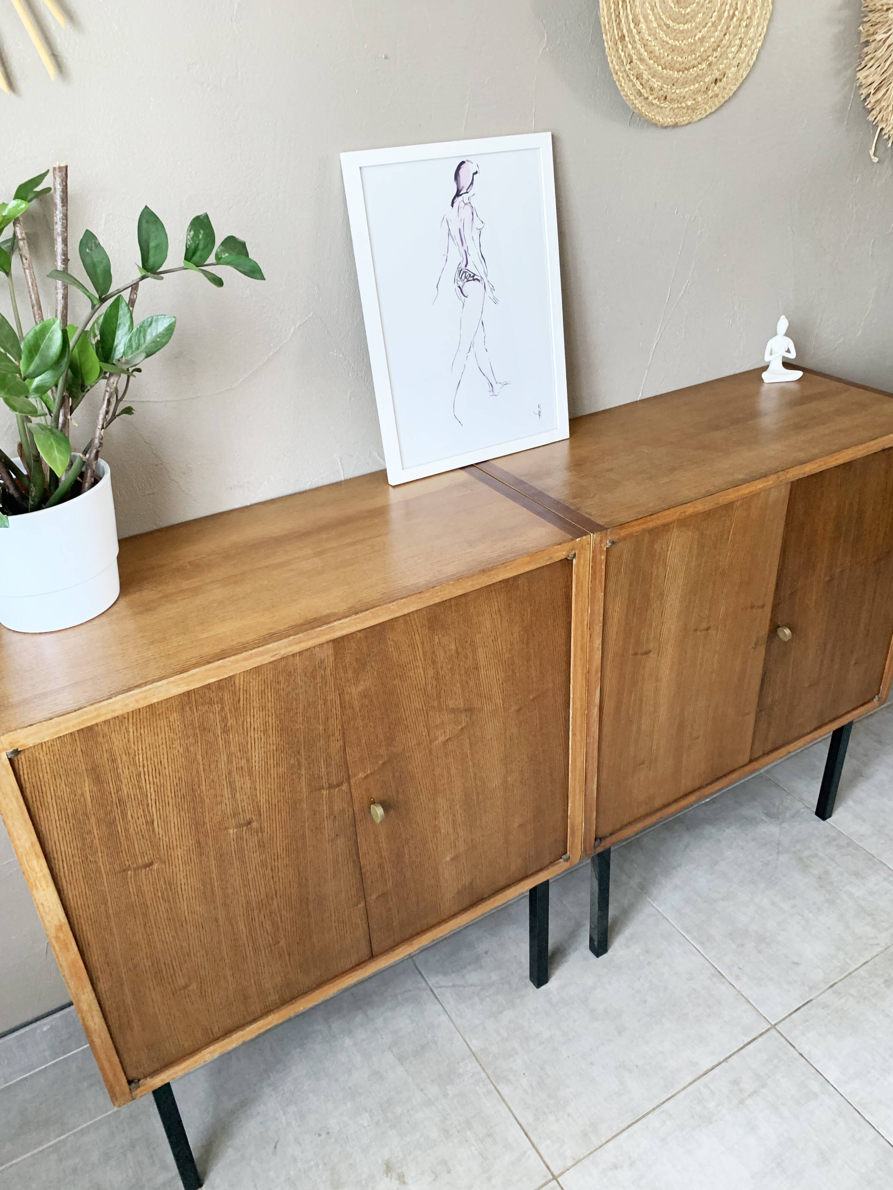 Vintage Scandinavian sideboard 2 modules in oak, 1960s