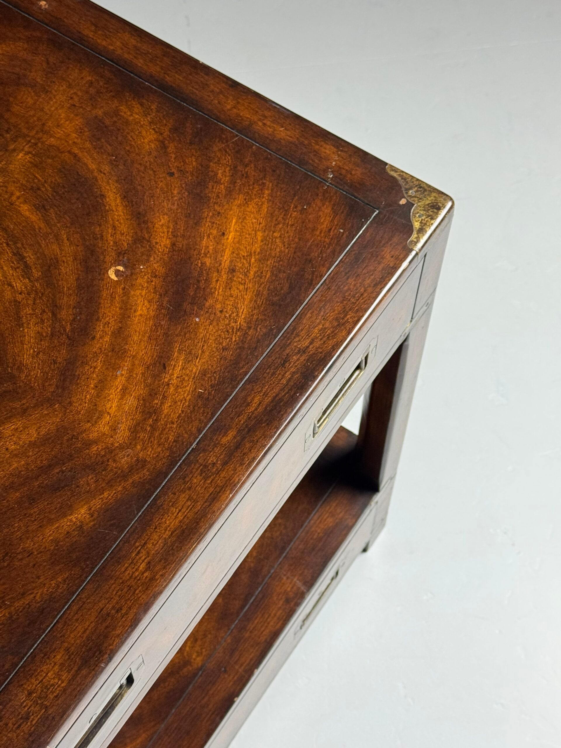 Campaign style mahogany coffee table