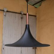 Vintage tulip hanging lamp in black metal and copper