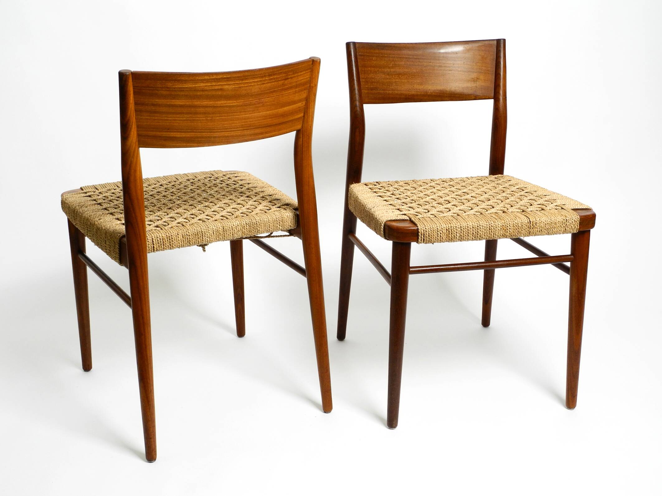 Two original 1960s Wilkhahn chairs made of walnut with wicker cane
