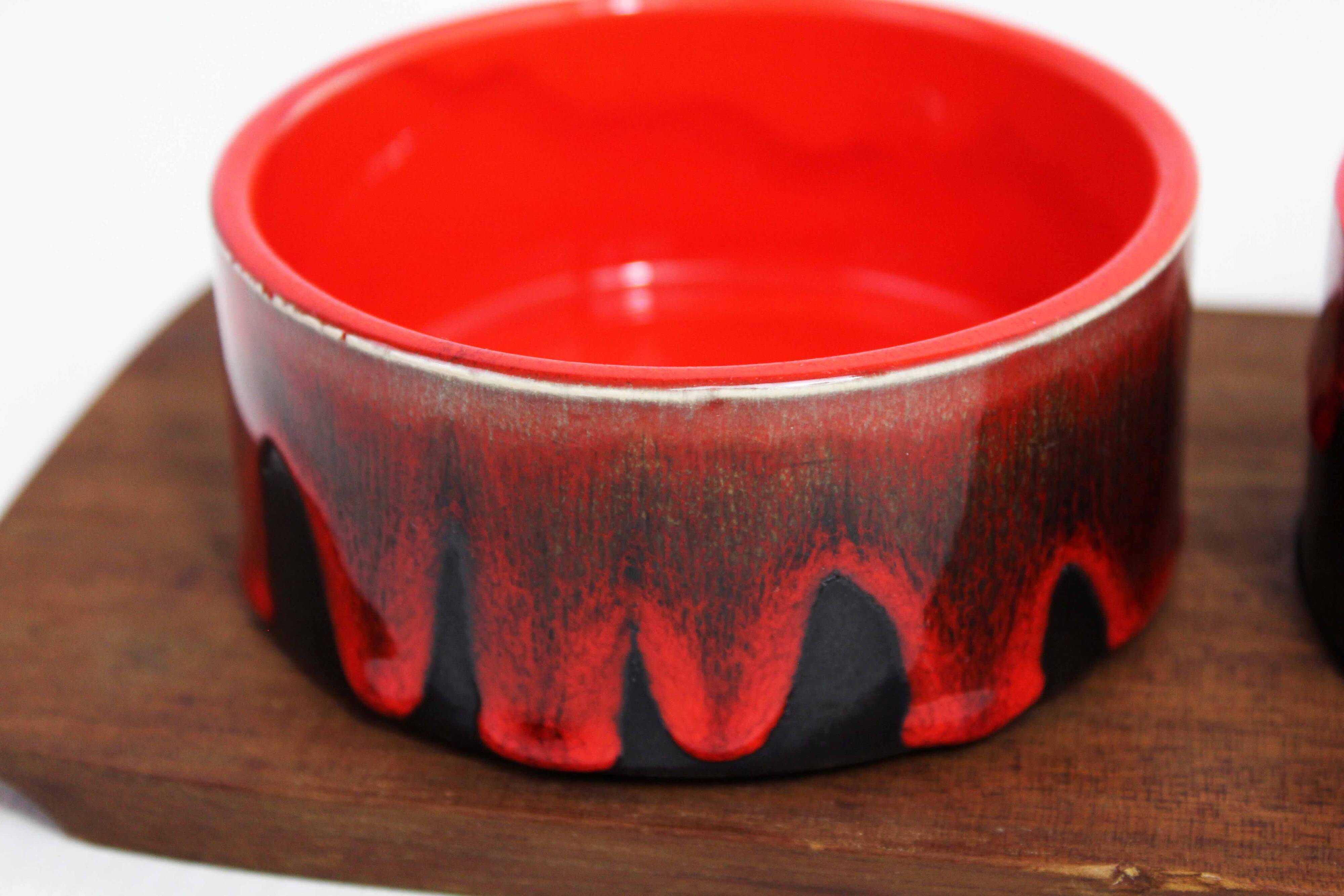 Scandinavian teak tray with 4 ceramic ramekins 1960