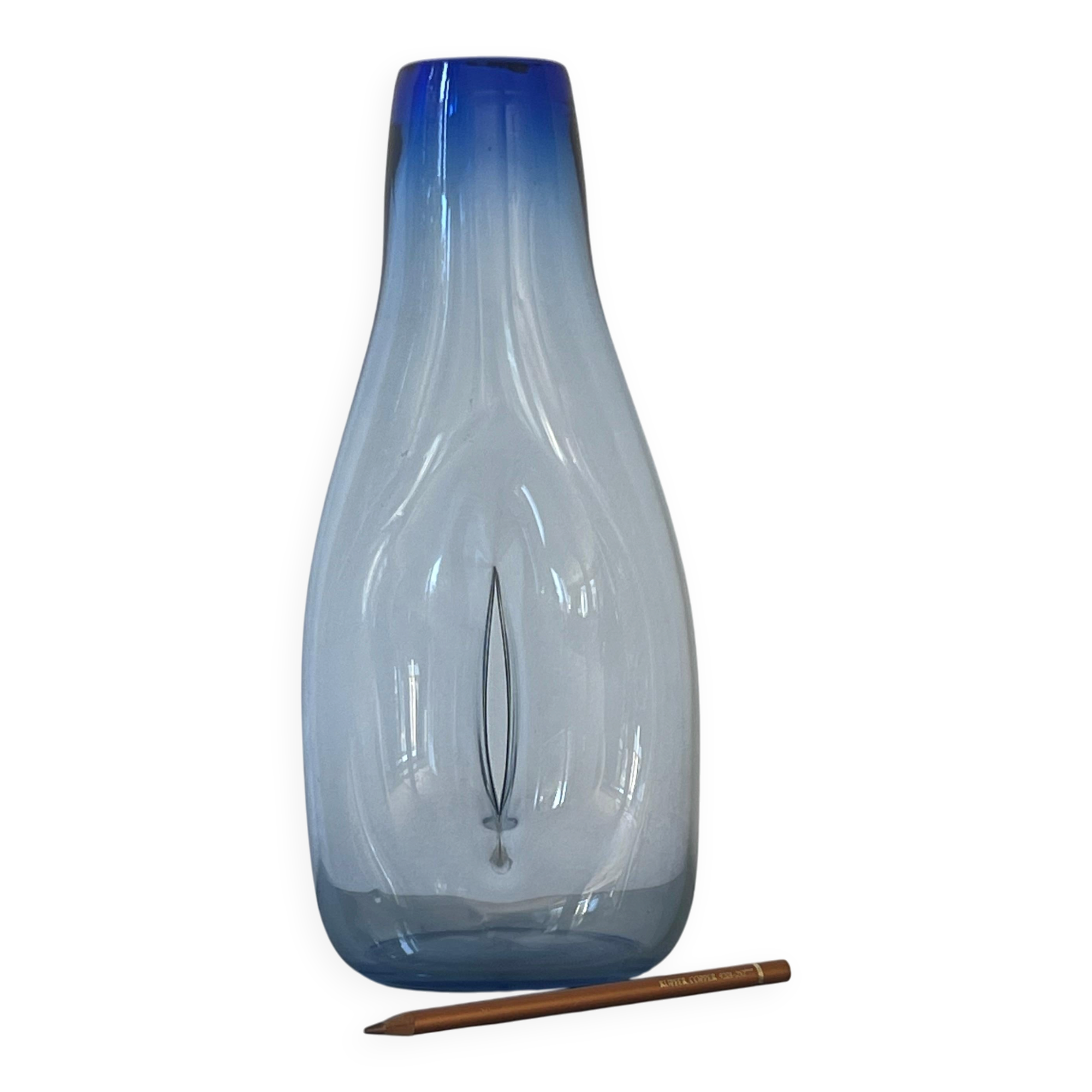 Beautiful Vintage Murano Modern Vase, Blue and Clear Glass, 1970's