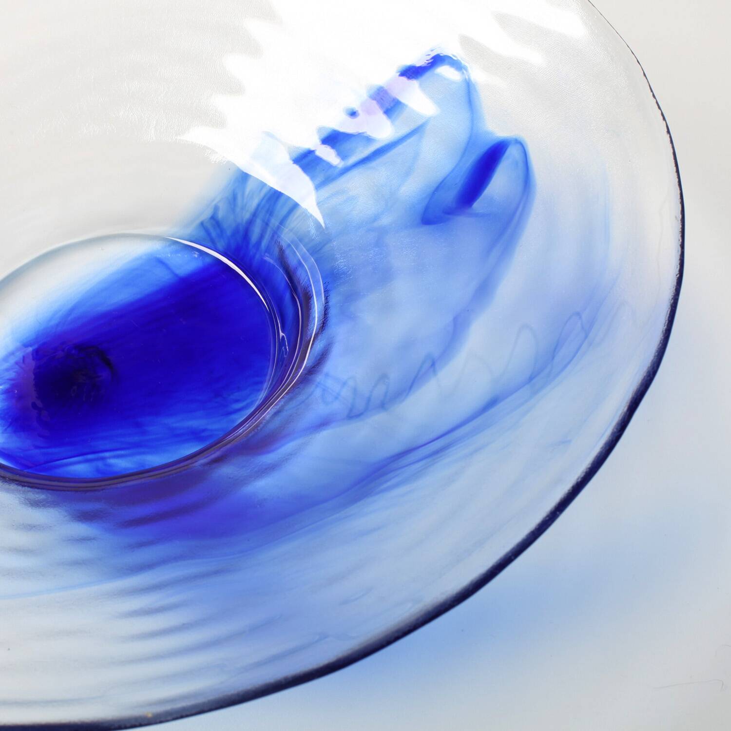 Vintage Bormioli Rocco Glass Bowl: Blue Swirl Mid-Century Platter / 1990s