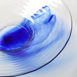 Vintage Bormioli Rocco Glass Bowl: Blue Swirl Mid-Century Platter / 1990s
