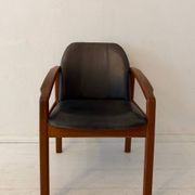 Mid-century modern chair in teak and black leather, Germany, 1960s