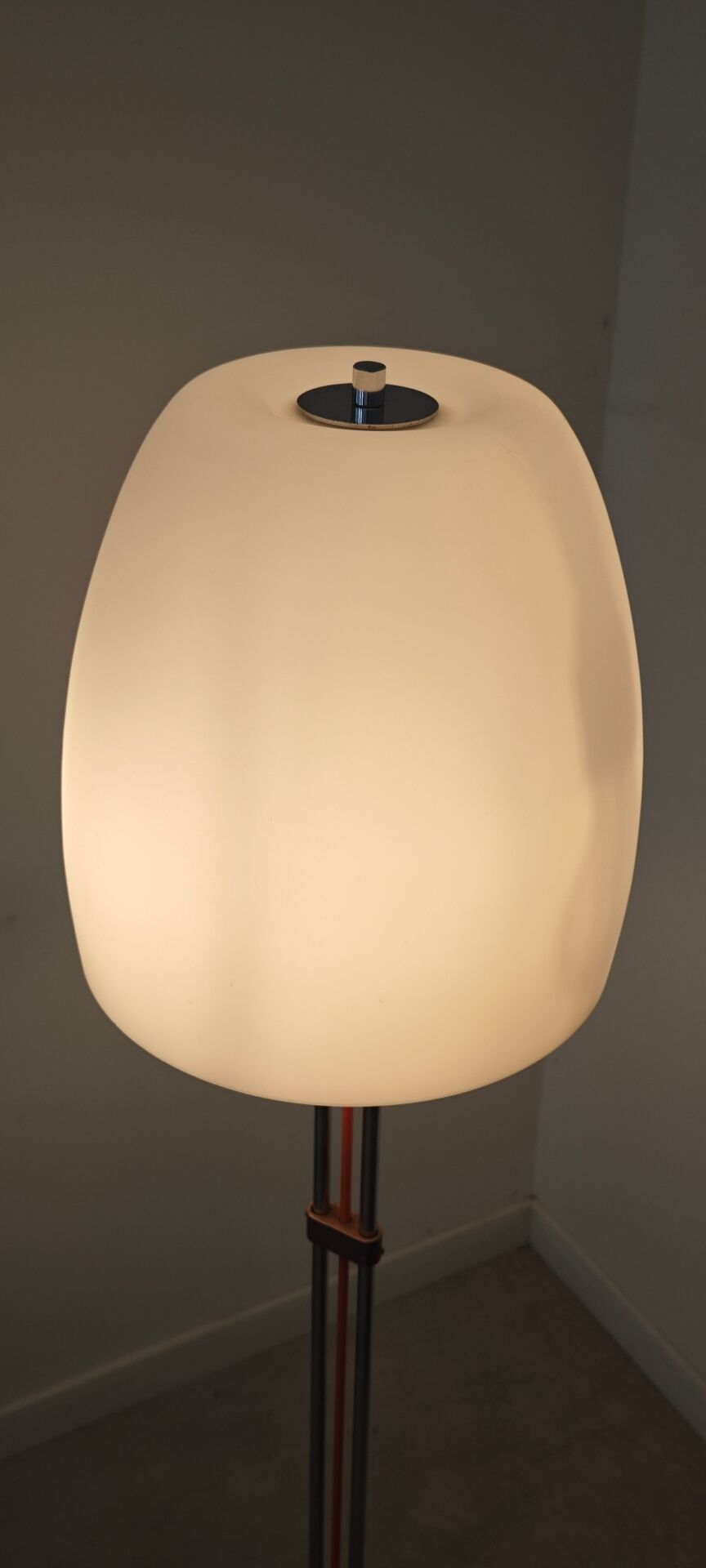 Chrome metal floor lamp opaline triplex Lidokov ex Czechoslovakia