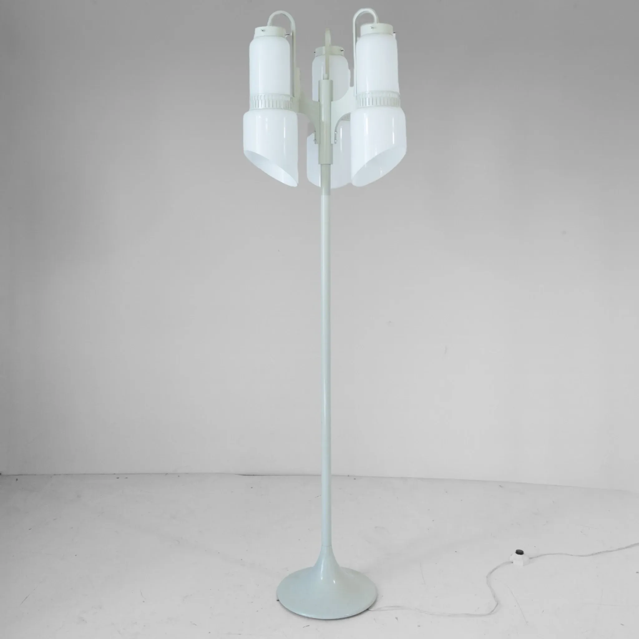 Vintage Vistosi Sytle Space Age Floor Lamp, Iron & Opaline Glass, 1970s