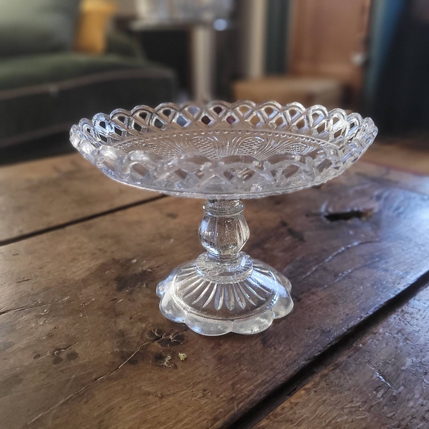 Trio of antique openwork pressed glass bowls – France, 1920–1940