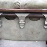Fauteuils en bois et cuir avec pouf, ensemble de 4