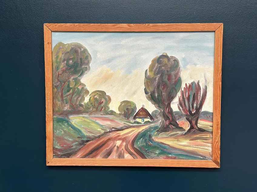 Original Mid Century Swedish Oil On Panel – “Path” By J.A. – Vintage & Framed – 74 × 60 Cm