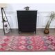 Vintage pink diamond Turkish hand-knotted runner rug 96x345