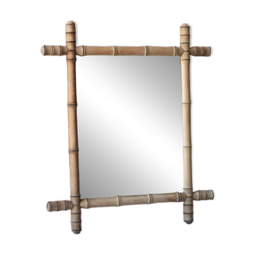 Wooden bamboo imitation mirror, antique mirror, hanging mirror, interior decor