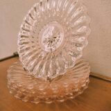 5 pink glass dessert plates