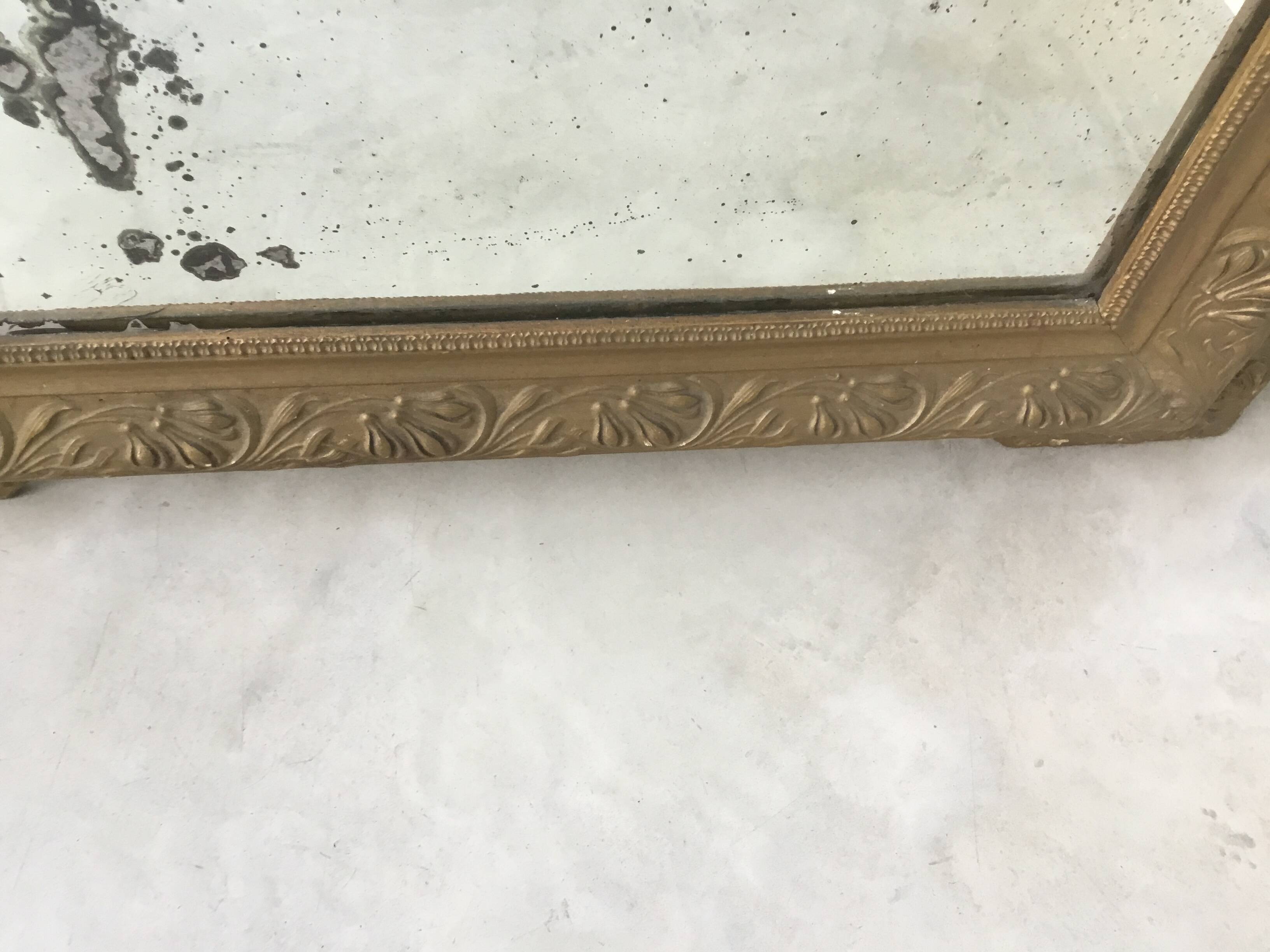 Large table mirror or trumeau gilded wood and stucco frame - late 19th or early 20th century