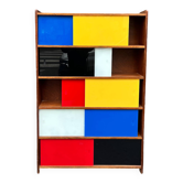 Closed bookcase in Bauhaus colors by D.Rozaffy Edition Meuble Oscar, design 1960