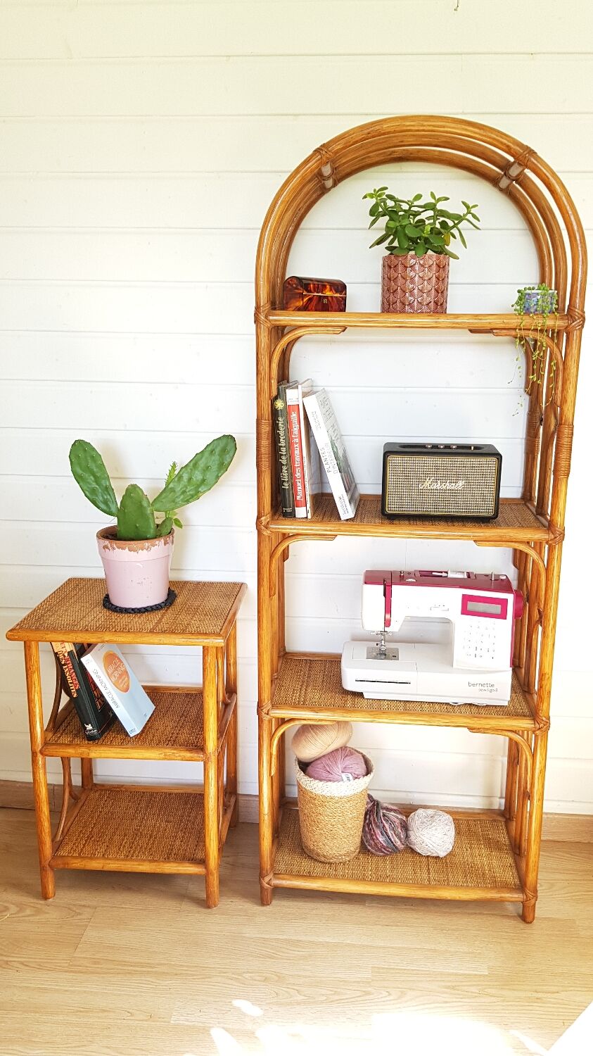 Rattan bedside table bookcase